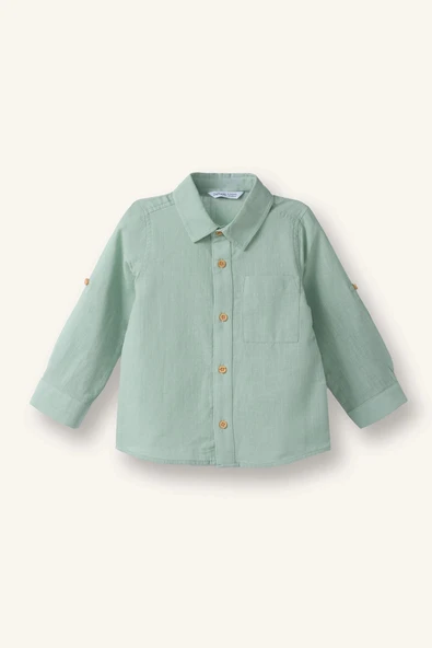 Defacto G7092A5GN1123 Yeşil Flamlı Poplin Gömlek Erkek Bebek ürün görseli 1