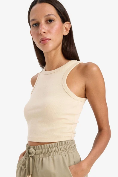 Defacto U0357AZBG286 Bej Fıtted Halter Yaka Fitilli Kaşkorse Atlet ürün görseli 1