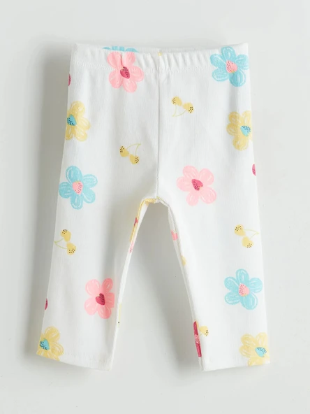 LCW Kids Beyaz Beli Lastikli Çiçekli Kız Çocuk 3/4 Boy Tayt ürün görseli 1