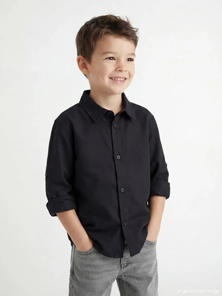 LCW Kids Siyah Basic Erkek Çocuk Gömlek ürün görseli 1