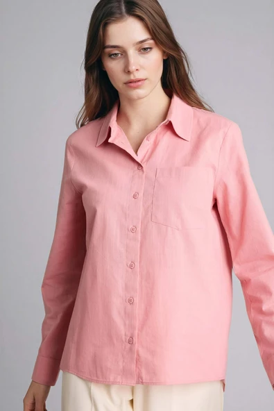 Defacto W7734AZPN111 Pembe %100 Pamuk Basıc Gömlek - Resim 3