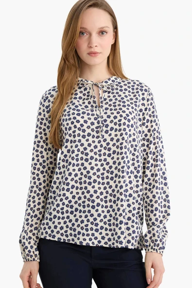 Defacto N1809AZNV253 Lacivert Regular Fit Desenli Bluz ürün görseli 1