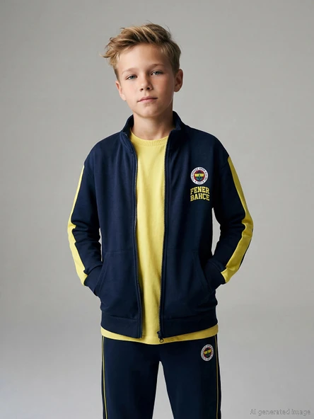 LCW Kids Lacivert Dik Yaka Fenerbahçe Baskılı Erkek Çocuk Fermuarlı Sweatshirt ürün görseli 1