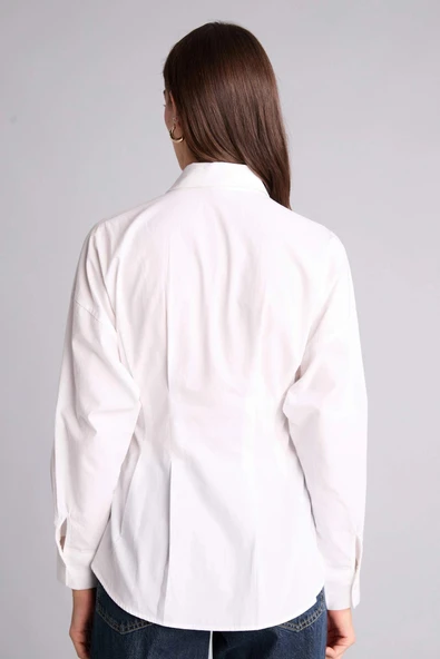 Defacto G8610AXWT34 Beyaz Fıtted Poplin Gömlek - Resim 5
