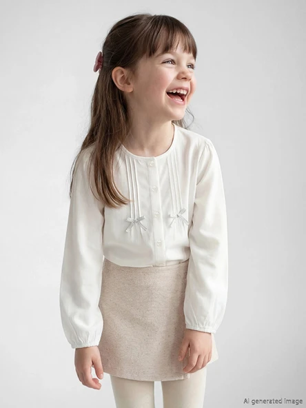 LCW Kids Ekru Fiyonklu Poplin Kız Çocuk Gömlek ürün görseli 1