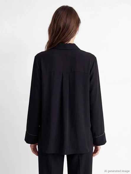 LCW Grace Siyah Regular Fit Kadın Gömlek - Resim 4