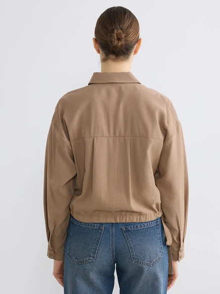 LCW EVERYDAY Bej Bağcıklı Oversize Kadın Gömlek - Resim 4