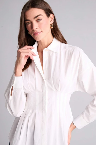 Defacto G8610AXWT34 Beyaz Fıtted Poplin Gömlek ürün görseli 1