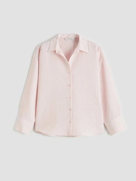 LCW Vision Pembe Çizgili Oversize Kadın Gömlek - Resim 5