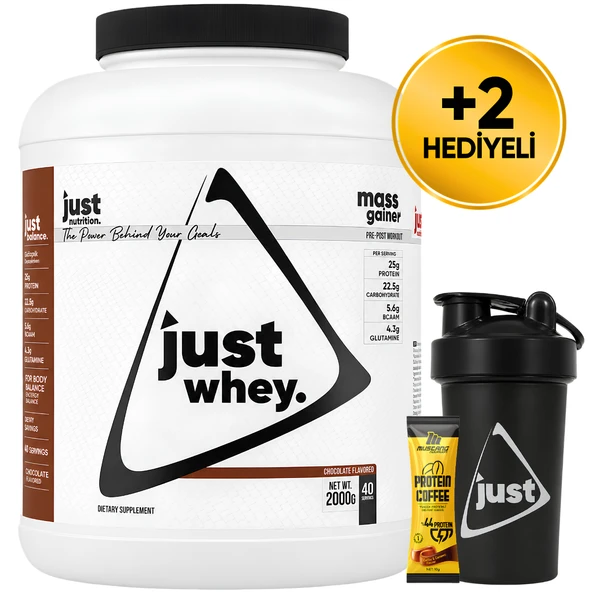 Just Nutrition Whey Protein Tozu + Karbonhidrat 2000 Gr 40 Servis Çikolata + Shaker + Protein Kahve Hediyeli ürün görseli 1