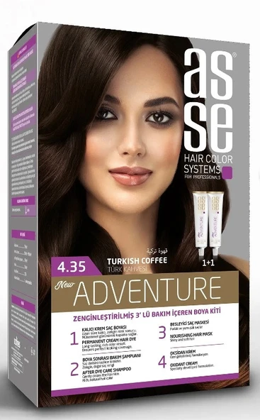 asse Adventure Set Saç Boyası, Kalıcı ve Canlı Renkler, 1+1 ikili Kullanım Seti (NO:4.35 TÜRK KAHVESi) ürün görseli 1