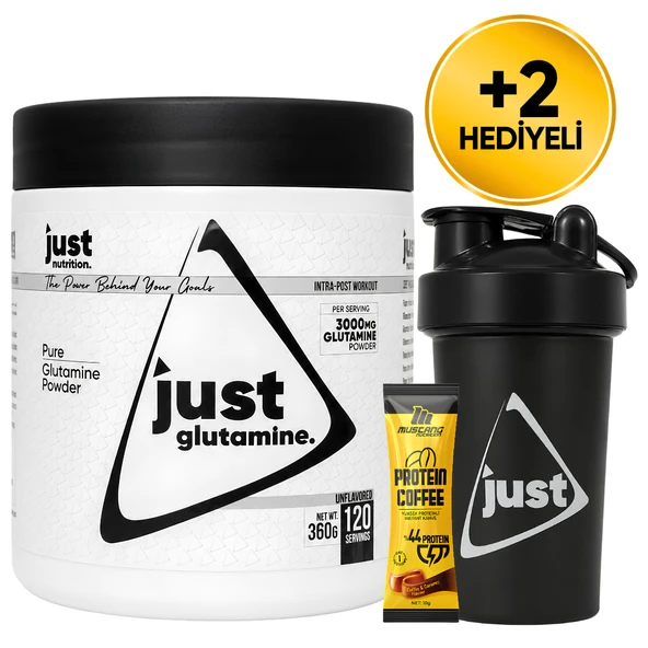 Just Nutrition L-Glutamine 360 Gr Glutamin 120 Servis + Shaker + Protein Kahve Hediyeli ürün görseli 1