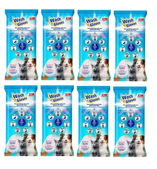 Bio PetActive Wash Gloves Kuru Yıkama ve Bakım Kesesi 8 Lİ  X 8 Paket ürün görseli 1