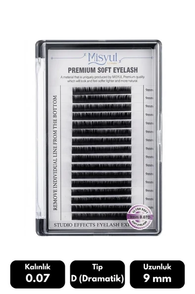 Misyul 0.07D Dramatik Kıvrım 9 mm Soft Eyelash Takma Kirpik 16'lı ürün görseli 1