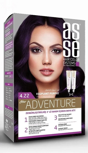 asse Adventure Set Saç Boyası, Kalıcı ve Canlı Renkler, 1+1 ikili Kullanım Seti (NO:4.22 PATLICAN MORU) ürün görseli 1