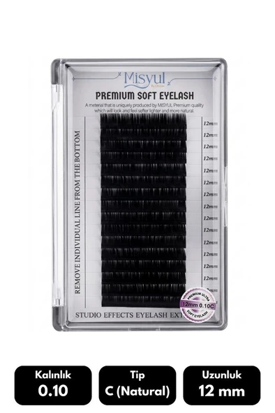 Misyul 0.10C Natural Kıvrım 12 mm Soft Eyelash Takma Kirpik 16'lı ürün görseli 1