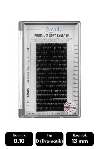 Misyul 0.10D Dramatik Kıvrım 13 mm Soft Eyelash Takma Kirpik 16'lı ürün görseli 1