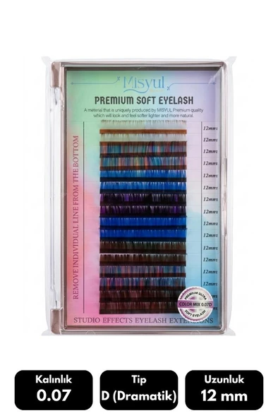 Misyul 0.07D Dramatik Kıvrım Renkli Mix Soft Eyelash Takma Kirpik 8-15 mm 16'lı ürün görseli 1