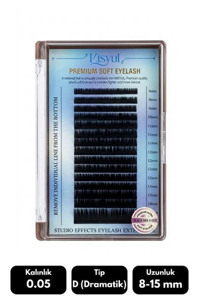 Misyul 0.05D Dramatik Kıvrım Mix Soft Eyelash Takma Kirpik 8-15 mm 16'lı ürün görseli 1