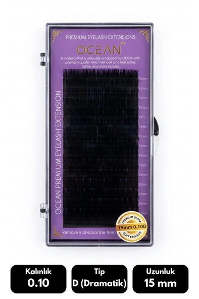 Ocean 0.10D Dramatik Kıvrım 15 mm Soft Eyelash Takma Kirpik 16'lı ürün görseli 1