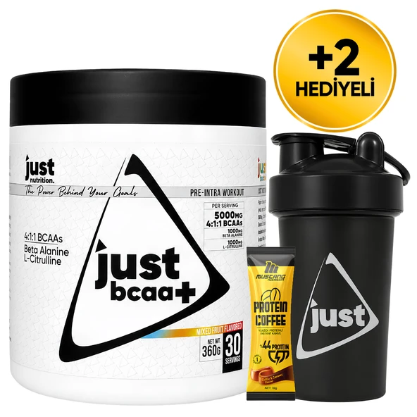 Just Nutrition BCAA Amino Asit Tozu 360 Gr 30 Servis Karışık Meyve + Shaker + Protein Kahve Hediyeli ürün görseli 1