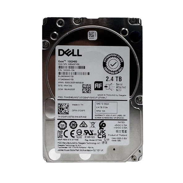 DELL Exos 10E2400 2.4TB 10K 12G 512e SAS 2.5'' Sunucu Harddisk BL/ST2400MM0159 1XK233-154 01D0F5 ürün görseli 1