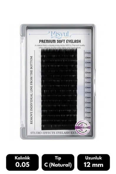 Misyul 0.05C Natural Kıvrım 12 mm Soft Eyelash Takma Kirpik 16'lı ürün görseli 1