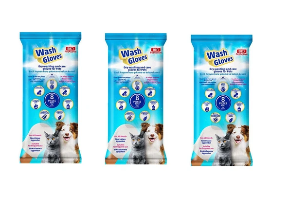 Bio PetActive Wash Gloves Kuru Yıkama ve Bakım Kesesi 8 Lİ  X 3 Paket ürün görseli 1