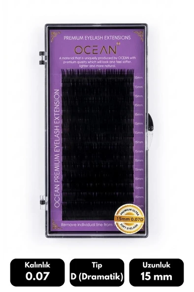 Ocean 0.07D Dramatik Kıvrım 15 mm Soft Eyelash Takma Kirpik 16'lı ürün görseli 1