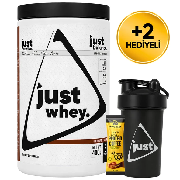 Just Nutrition Whey Protein Tozu + Karbonhidrat 400 Gr 8 Servis Çikolata + Shaker + Protein Kahve Hediyeli ürün görseli 1
