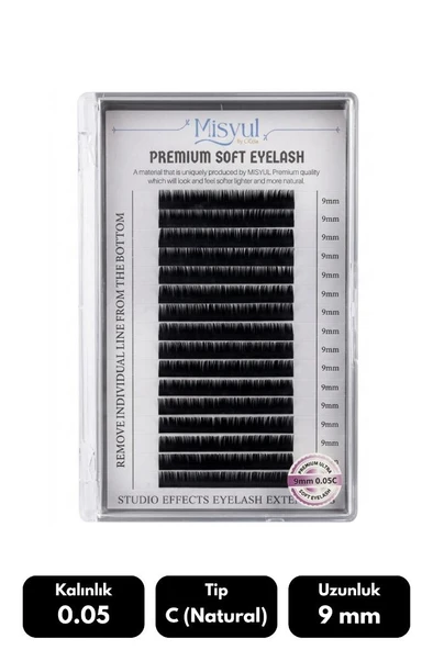 Misyul 0.05C Natural Kıvrım 9 mm Soft Eyelash Takma Kirpik 16'lı ürün görseli 1