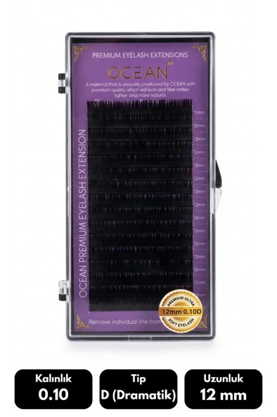 Ocean 0.10D Dramatik Kıvrım 12 mm Soft Eyelash Takma Kirpik 16'lı ürün görseli 1