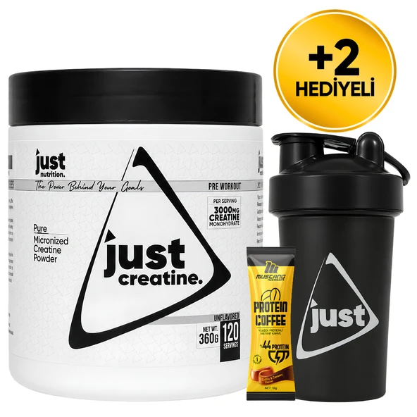 Just Nutrition Creatine Monohydrate Kreatin 360 Gr 120 Servis + Shaker + Protein Kahve Hediyeli ürün görseli 1