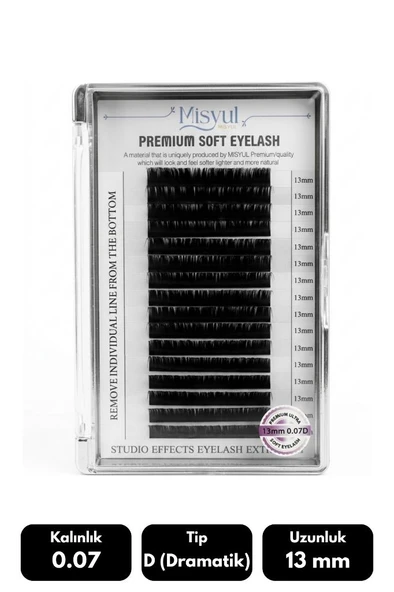 Misyul 0.07D Dramatik Kıvrım 13 mm Soft Eyelash Takma Kirpik 16'lı ürün görseli 1