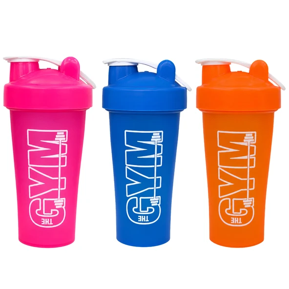 Gym Shaker 650 ML Ölçekli ve Sızdırmaz Kapaklı Protein Shaker 3'lü Set (Pembe+Mavi+Turuncu) ürün görseli 1