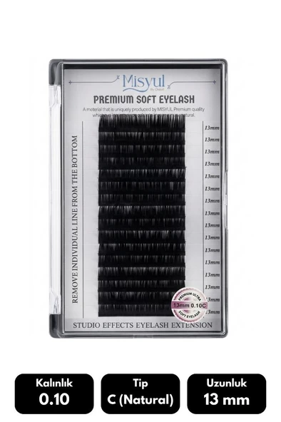 Misyul 0.10C Natural Kıvrım 13 mm Soft Eyelash Takma Kirpik 16'lı ürün görseli 1