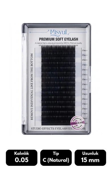 Misyul 0.05C Natural Kıvrım 15 mm Soft Eyelash Takma Kirpik 16'lı ürün görseli 1