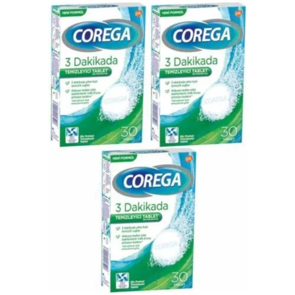 Corega 3 Dakikada Diş Protezi Temizleyici 30 Tablet 3 Adet ürün görseli 1