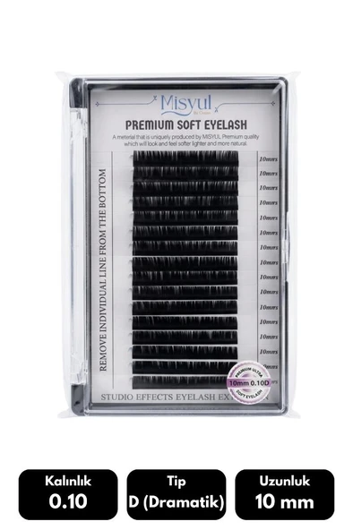 Misyul 0.10D Dramatik Kıvrım 10 mm Soft Eyelash Takma Kirpik 16'lı ürün görseli 1