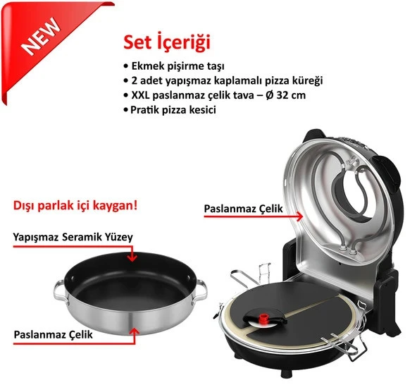 ERATEC Taş Fırın Seti PM-27 XXL Yeni Versiyon (TÜRKİYE DİSTRİBÜTÖRÜ) ürün görseli 1