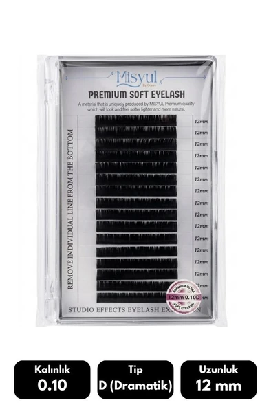 Misyul 0.10D Dramatik Kıvrım 12 mm Soft Eyelash Takma Kirpik 16'lı ürün görseli 1