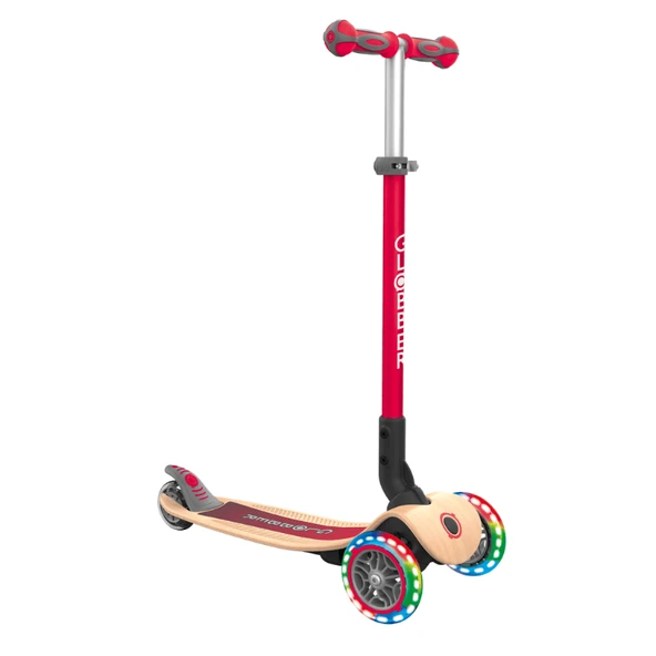 Globber Primo Wood Katlanabilir Işıklı Scooter - Kırmızı ürün görseli 1