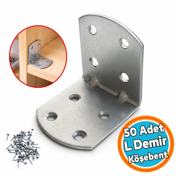 50 Adet L Demir Gönye Oval Başlı 40x45x45 mm Metal Köşebent Dayanıklı Bağlantı Aparatı ürün görseli 1