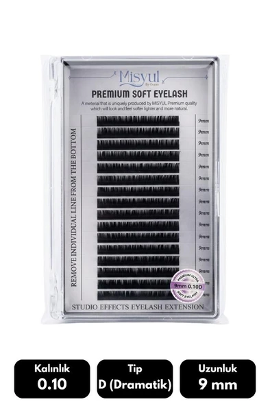 Misyul 0.10D Dramatik Kıvrım 9 mm Soft Eyelash Takma Kirpik 16'lı ürün görseli 1