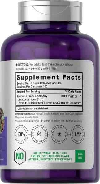 Horbäach Sambucus Black Elderberry 300 Caps - Resim 3