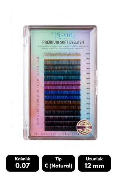 Misyul 0.07C Natural Kıvrım Renkli Mix Soft Eyelash Takma Kirpik 8-15 mm 16'lı ürün görseli 1