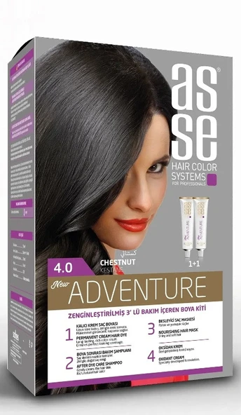 asse Adventure Set Saç Boyası, Kalıcı ve Canlı Renkler, 1+1 ikili Kullanım Seti (NO:4.0 KESTANE) ürün görseli 1