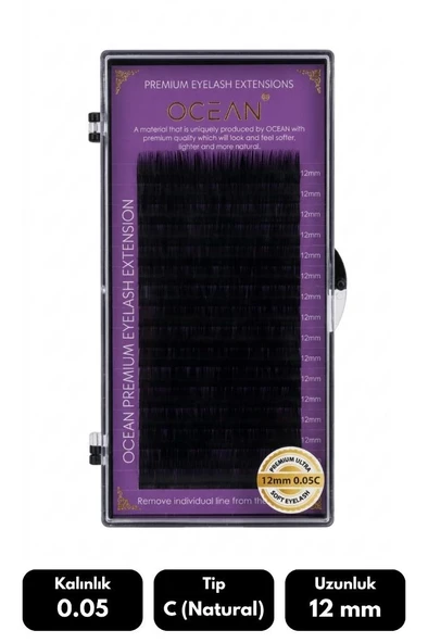 Ocean 0.05C Natural Kıvrım 12 mm Soft Eyelash Takma Kirpik 16'lı ürün görseli 1