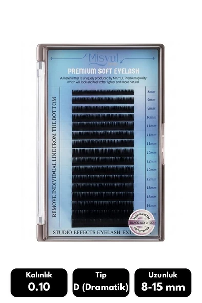 Misyul 0.10D Dramatik Kıvrım Mix Soft Eyelash Takma Kirpik 8-15 mm 16'lı ürün görseli 1