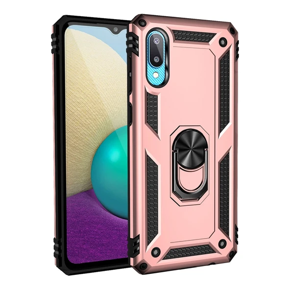 Samsung Galaxy A02 Kılıf Sofya Yüzüklü Silikon Kapak - Rose ürün görseli 1